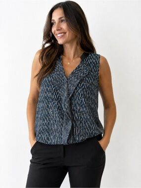 Worthington Navy Patterned Sleeveless V-Neck Camisole